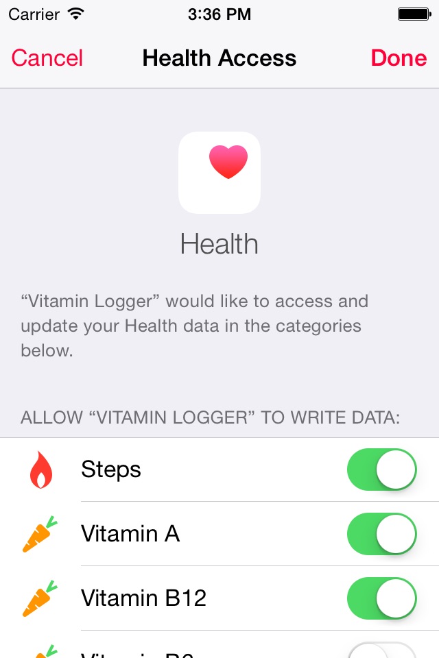 Vitamin Logger - Log your vitamin intake into Health App screenshot 2