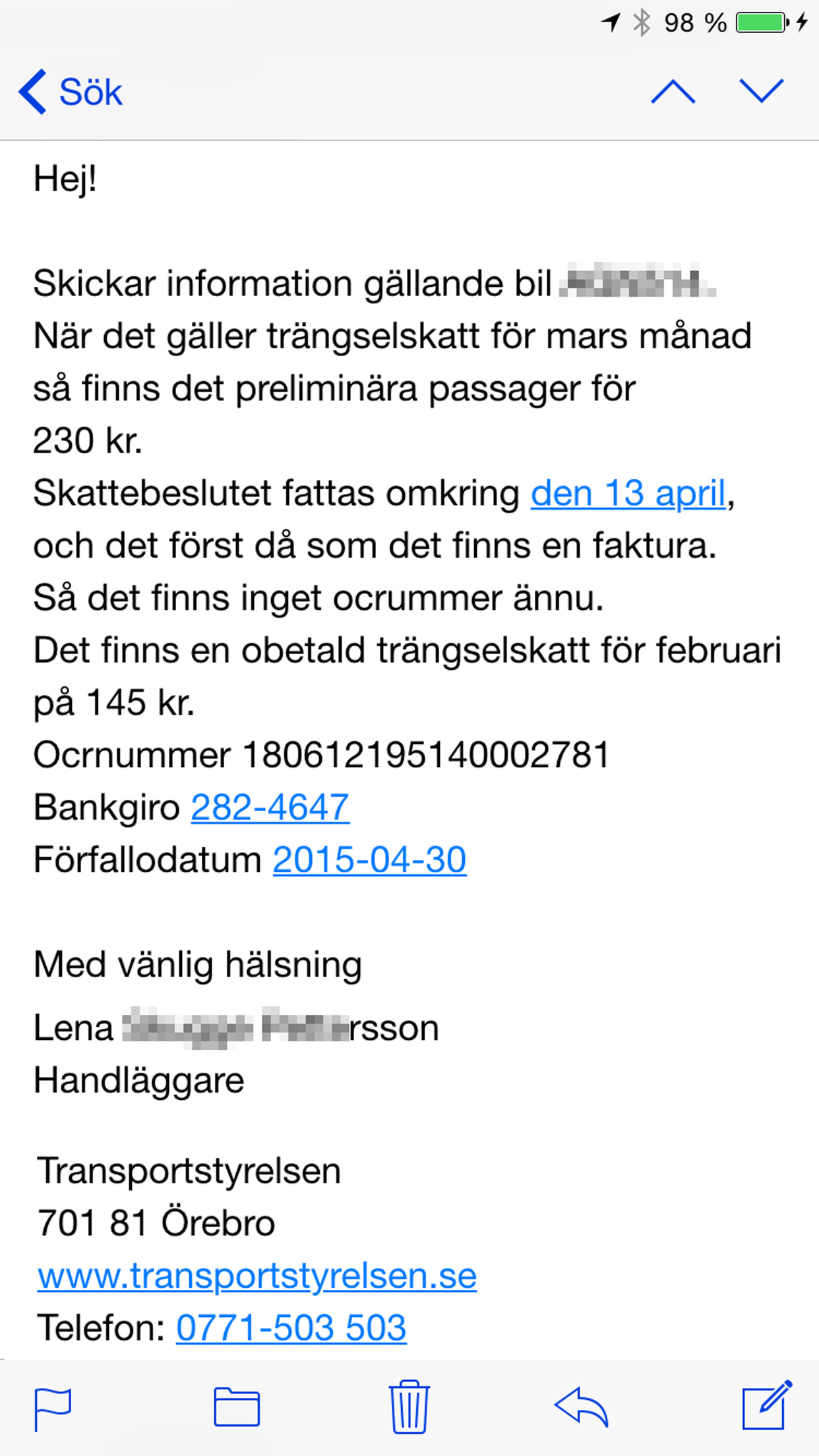 Trängselskatt Automatisk påminnelse