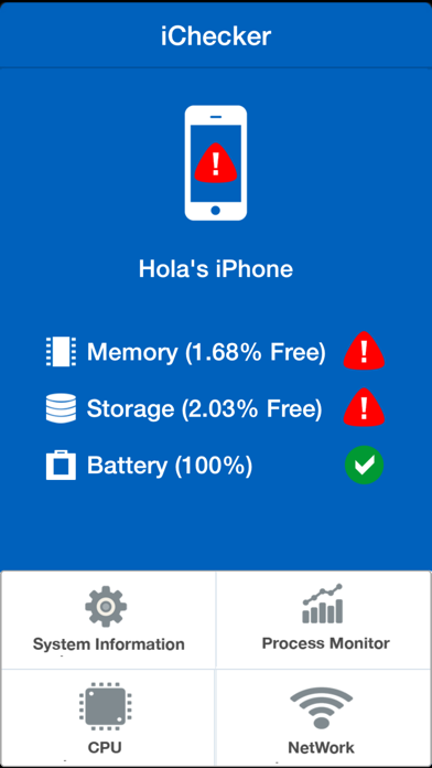 iChecker (Memory, network, storage, battery, cpu, process...) Screenshot 1