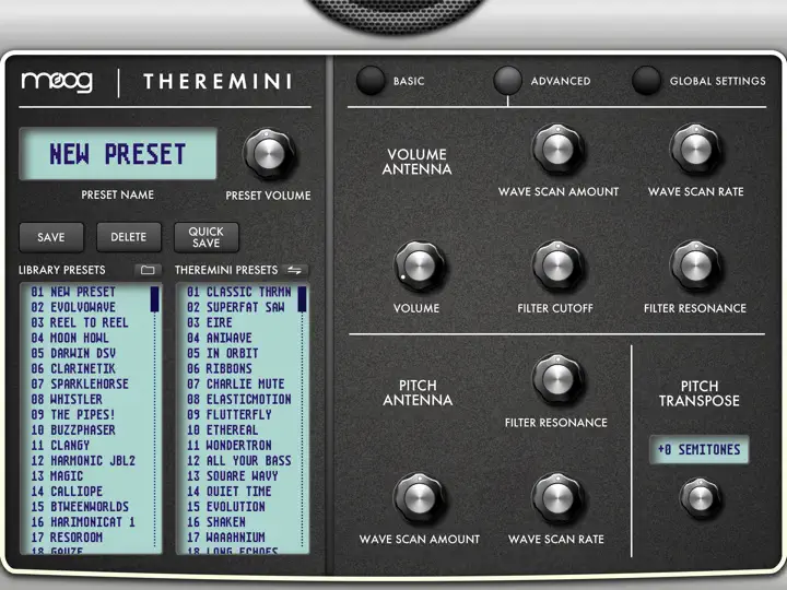 Capture d'écran de Theremini Advanced Software Editor sur iPhone 3