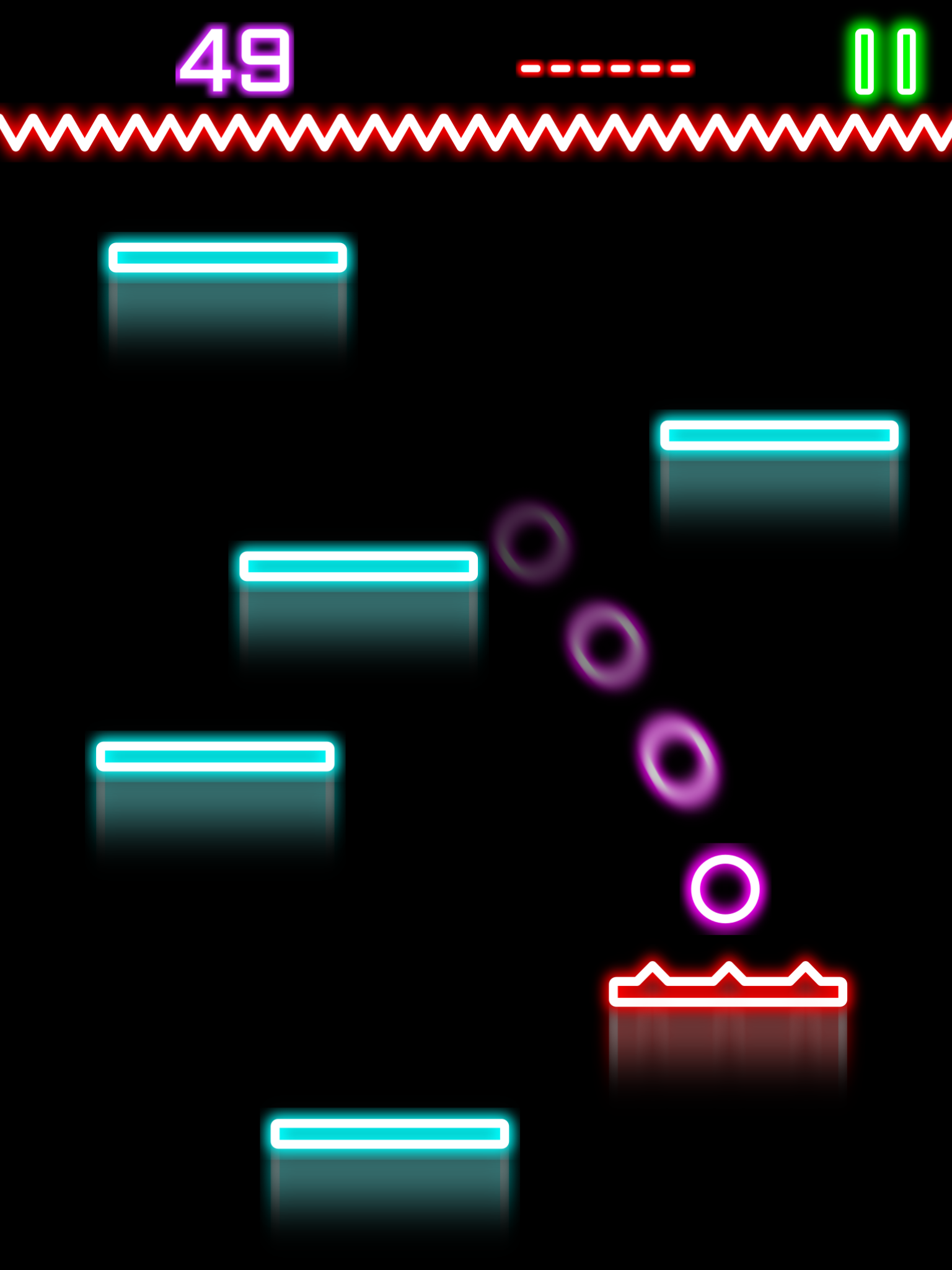 Rock Hero Drop steps on neon platforms and fire lines