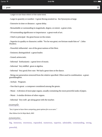 Just Words dictionary and thesaurus iPad screenshot 2 - Reference app