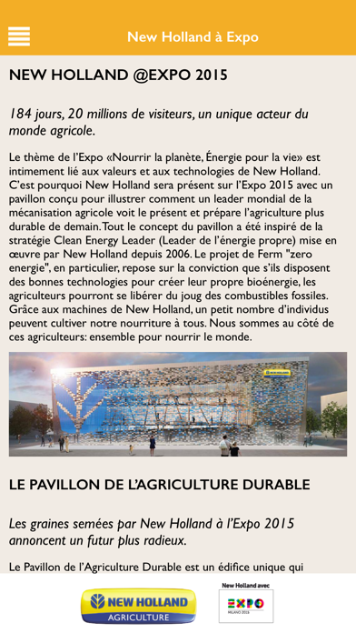Screenshot #3 pour Appli officielle Expo Milano 2015 New Holland Agriculture