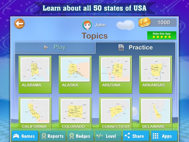 Geography of the United States of America: Map Learning and Quiz Game for Kids [Full]