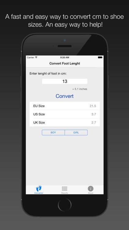 Centimeters to ShoeSize Converter