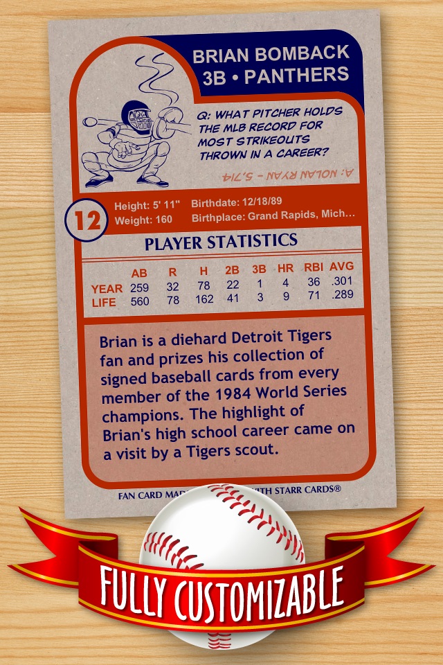 FREE Baseball Card Template — Create Personalized Sports Cards Complete with Baseball Quotes, Cartoons and Stats screenshot 2