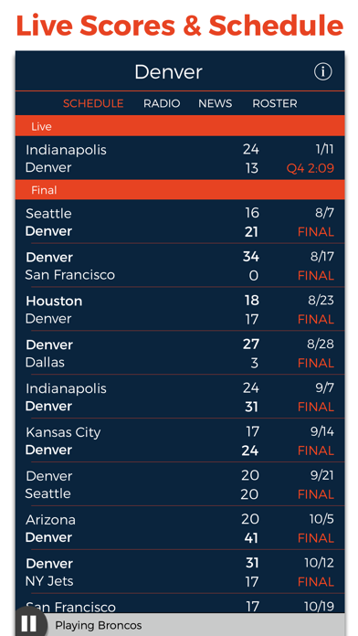 Denver Football Radio & Live Scores Screenshot