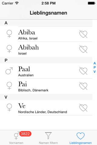 Names A-Z - The forename search with over 30.000 names for babies screenshot 2