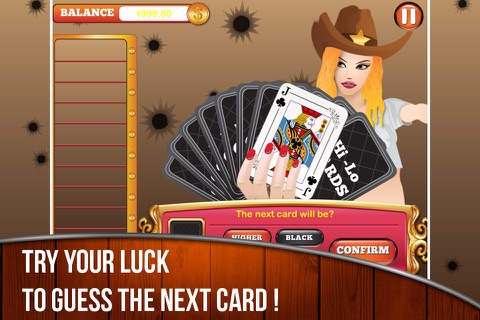 ` Cow Girl's Hi-Lo : Guess the Card Grand Poker Party FREE screenshot 3