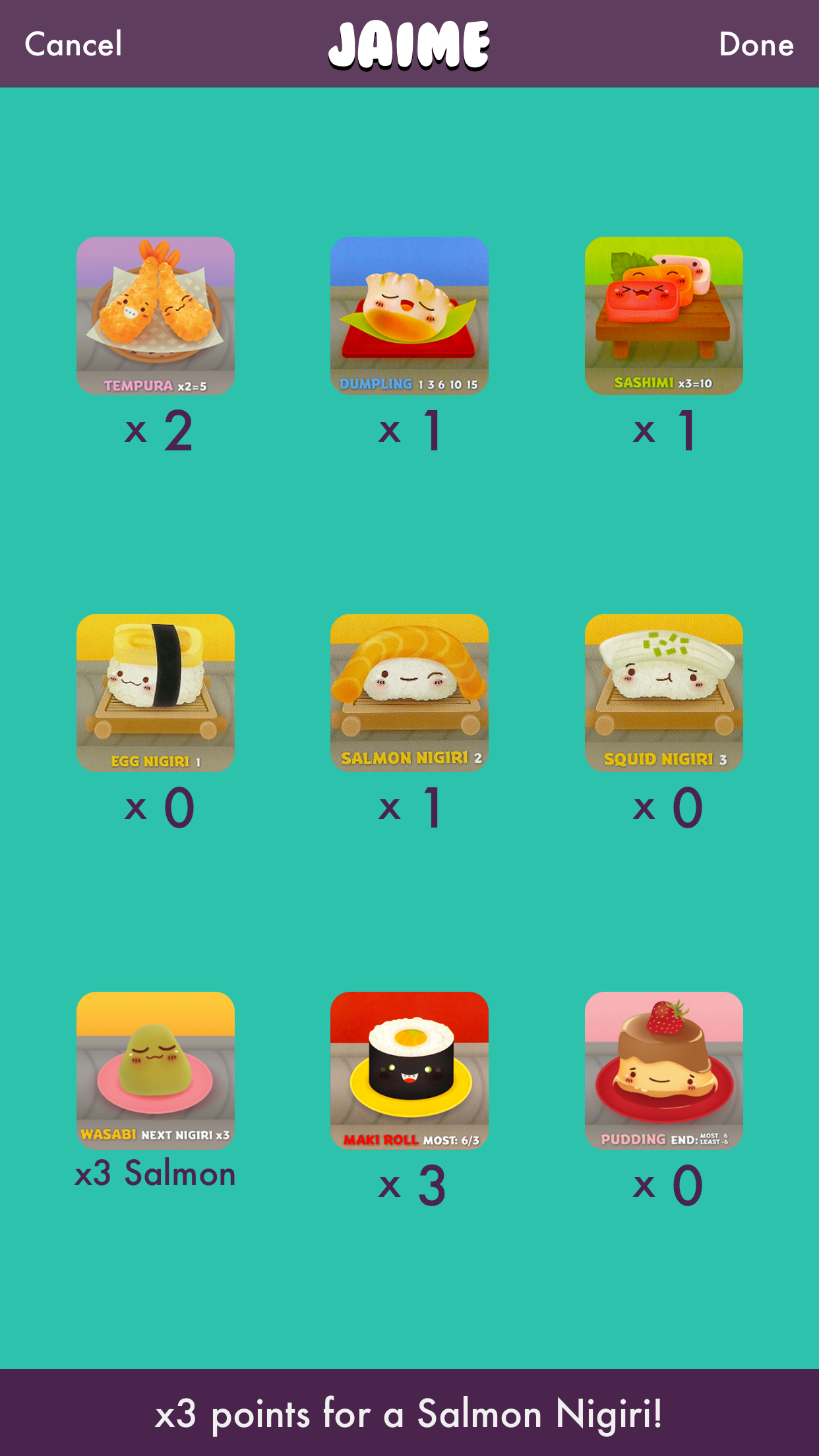 Sushi Go! Score Calculator