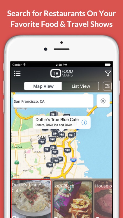 TV Food Maps - Restaurants on TV, Road Trip Planner, Diners, Drive-Ins & Dives, Man vs. Food & More screenshot-0