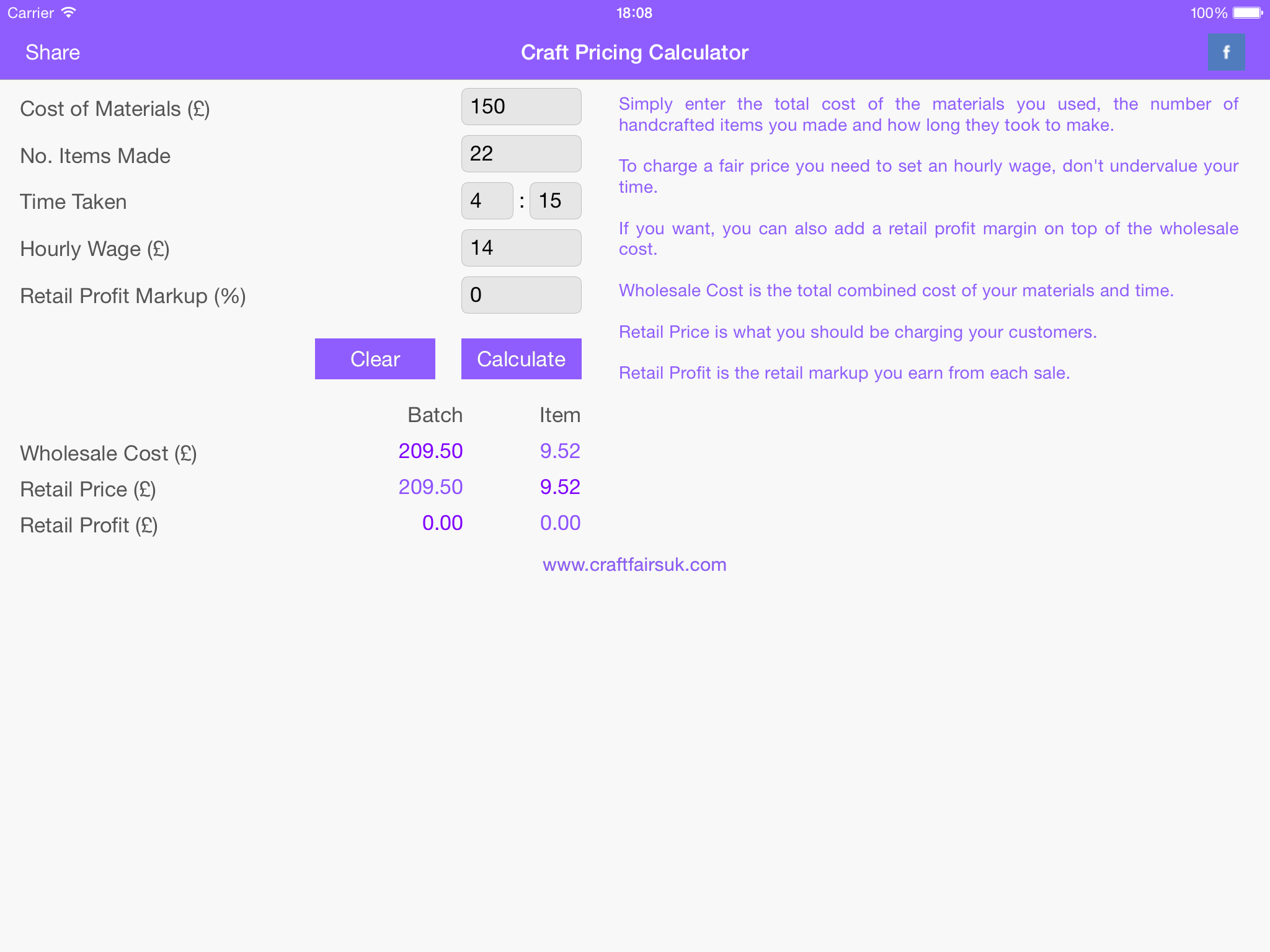 Craft Pricing Calculator