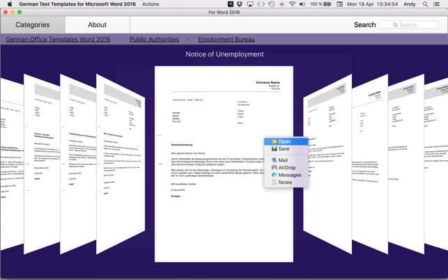 german templates for microsoft word 2016 をmac app storeで