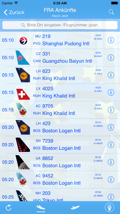 Flughafen Frankfurt Airport  iPlane Fluginformationen Screenshot