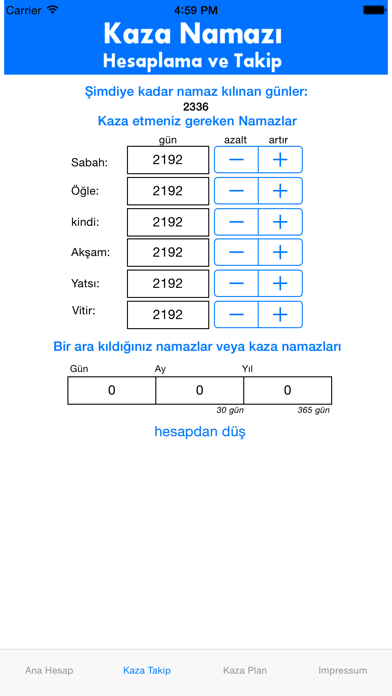 Kaza Namazı Hesaplama ve Takip Screenshot