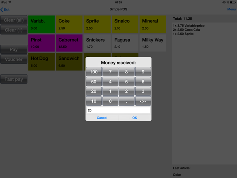 Simple POS iPad screenshot