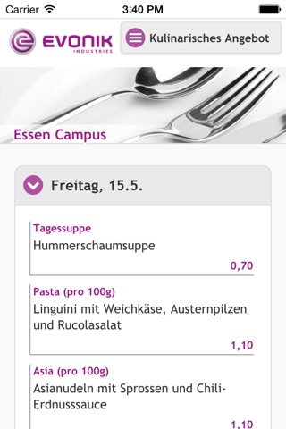 Evonik Speiseplan screenshot 2