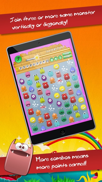 Cute Monster Heroes Match Threes Puzzle Game
