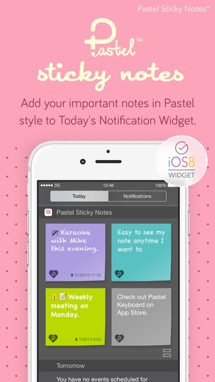 Pastel Sticky Notes - Cute Colors Sticky Notes and Memos Today’s Notification Widget for iOS 8