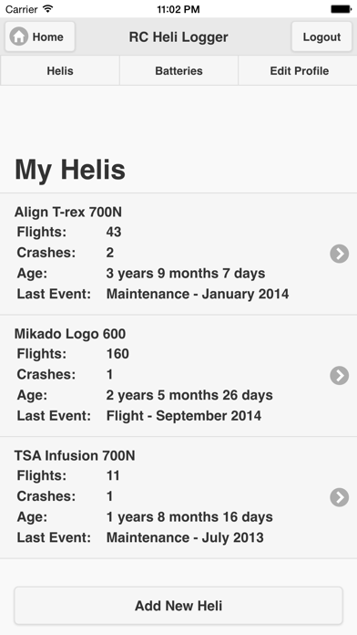 Screenshot #1 pour RC Heli Logger