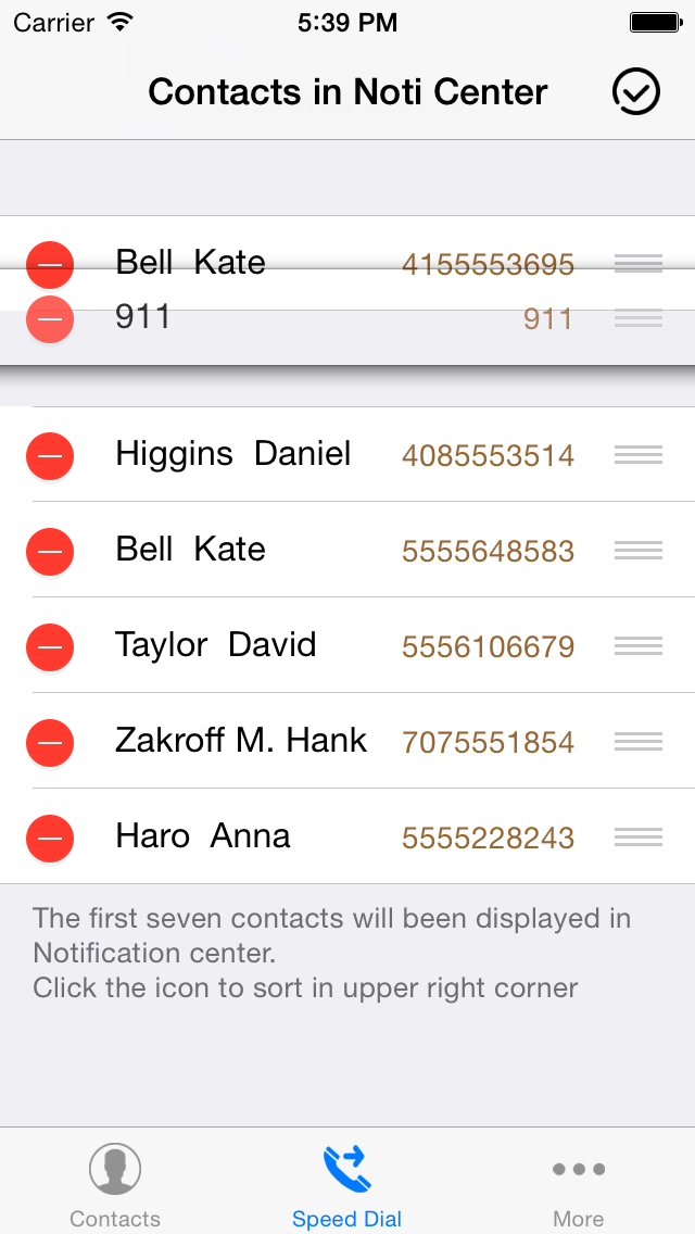 Speed Dial Widget - CallandSMS in Notification Center