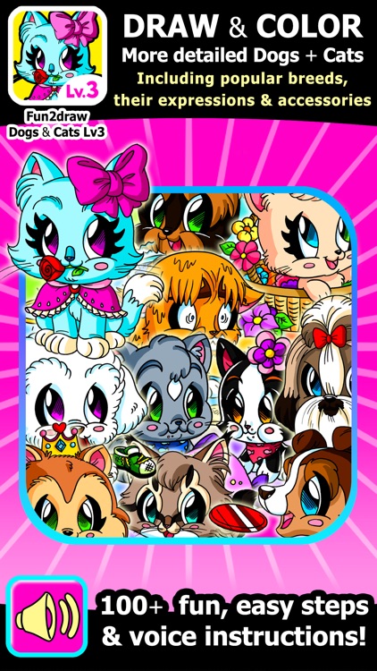 Draw and Color Cats Dogs - How to Draw cute dogs cats - Cartoon Kitty Puppy Fun Pets - Fun2draw™ Dogs and Cats Lv3