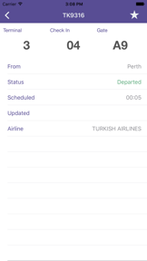 Changi Airport Flight Status screenshot