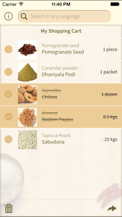 DesiGro - Indian Grocery names in multiple languages. Convert, translate, share and create desi shopping lists