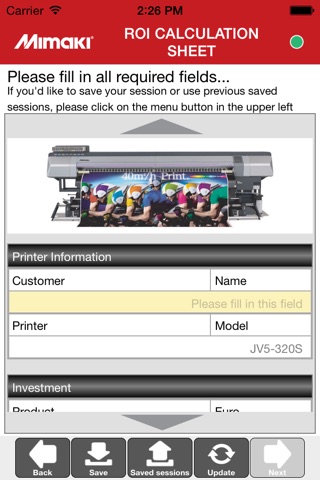 Mimaki ROI calculator screenshot 3