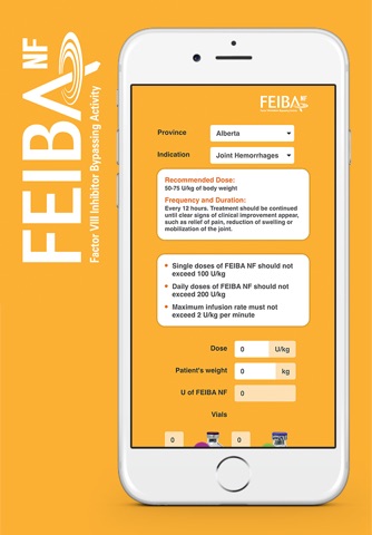 FEIBA Dosage Calculator for iPhone screenshot 2