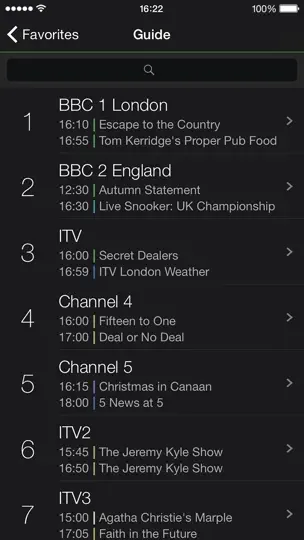 Captura de pantalla de EyeTV Mobile en iPhone 3