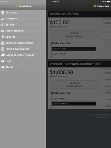 OneWest Mobile for iPad screenshot 3
