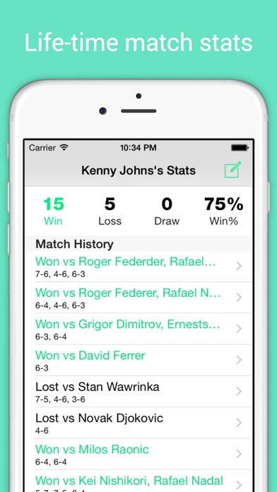TennisCore - track tennis scores & review stats iPhone screenshot