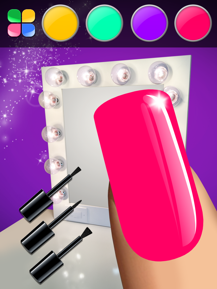 Manicure in Stylish Salon – Acrylic Nail Polish with Fancy Glow and Neon Design for Glamorous Girls
