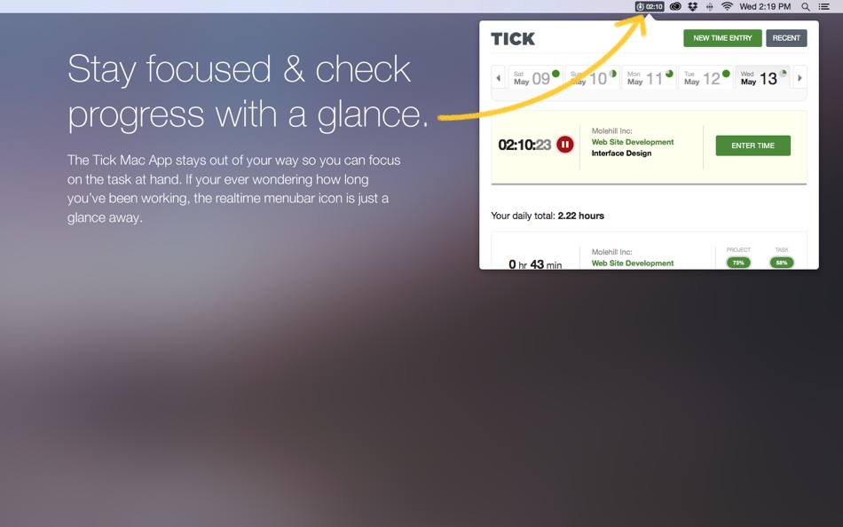 #2. Tick Time Tracking for Mac OS X (macOS) 由: Molehill