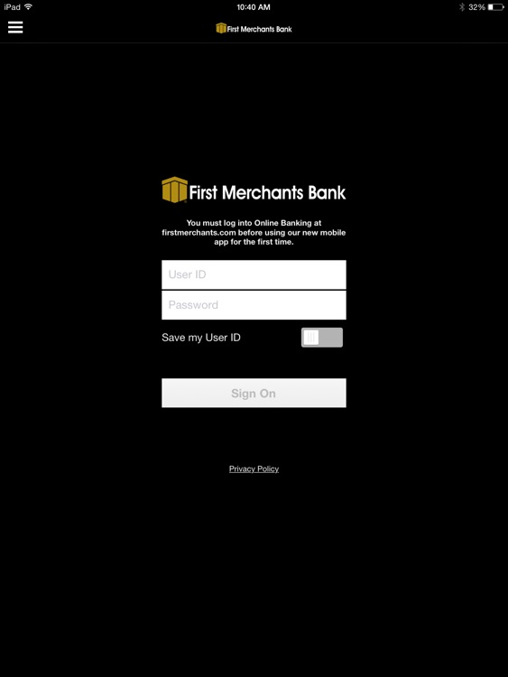 First Merchants Mobile App for iPad
