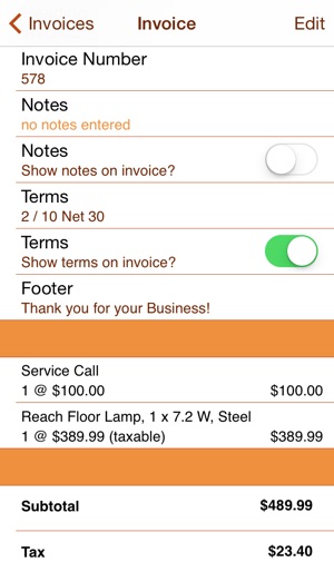 service call on the app store service call invoice