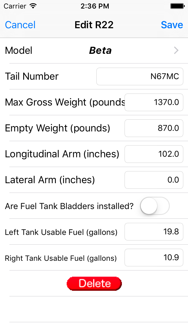 R22 Weight and Balance