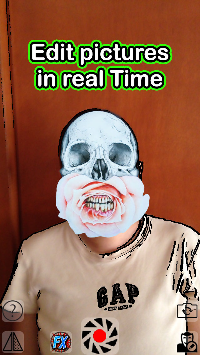 Skull Cam - A fun camera to swap faces with skulls use realtime picture editor with cartoon style
