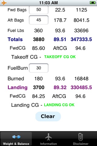 PA-34-200 Seneca I Weight and Balance Calculator screenshot 2