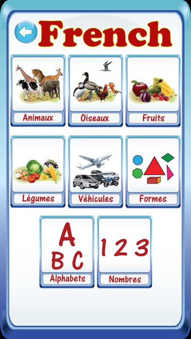 Screenshot #1 pour Enfant d'âge préscolaire Jardin d'enfants Enfants Français Abc Alphabets & Nombres Flash Cartes