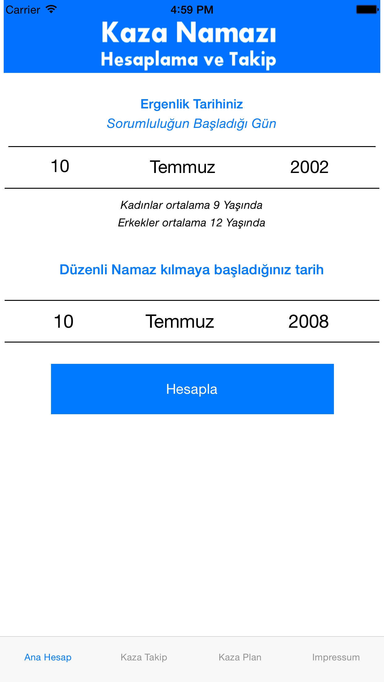 Kaza Namazı Hesaplama ve Takip screenshot 4