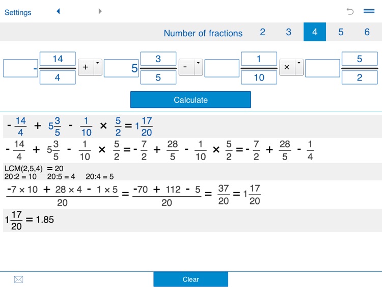 Fraction calculator XL