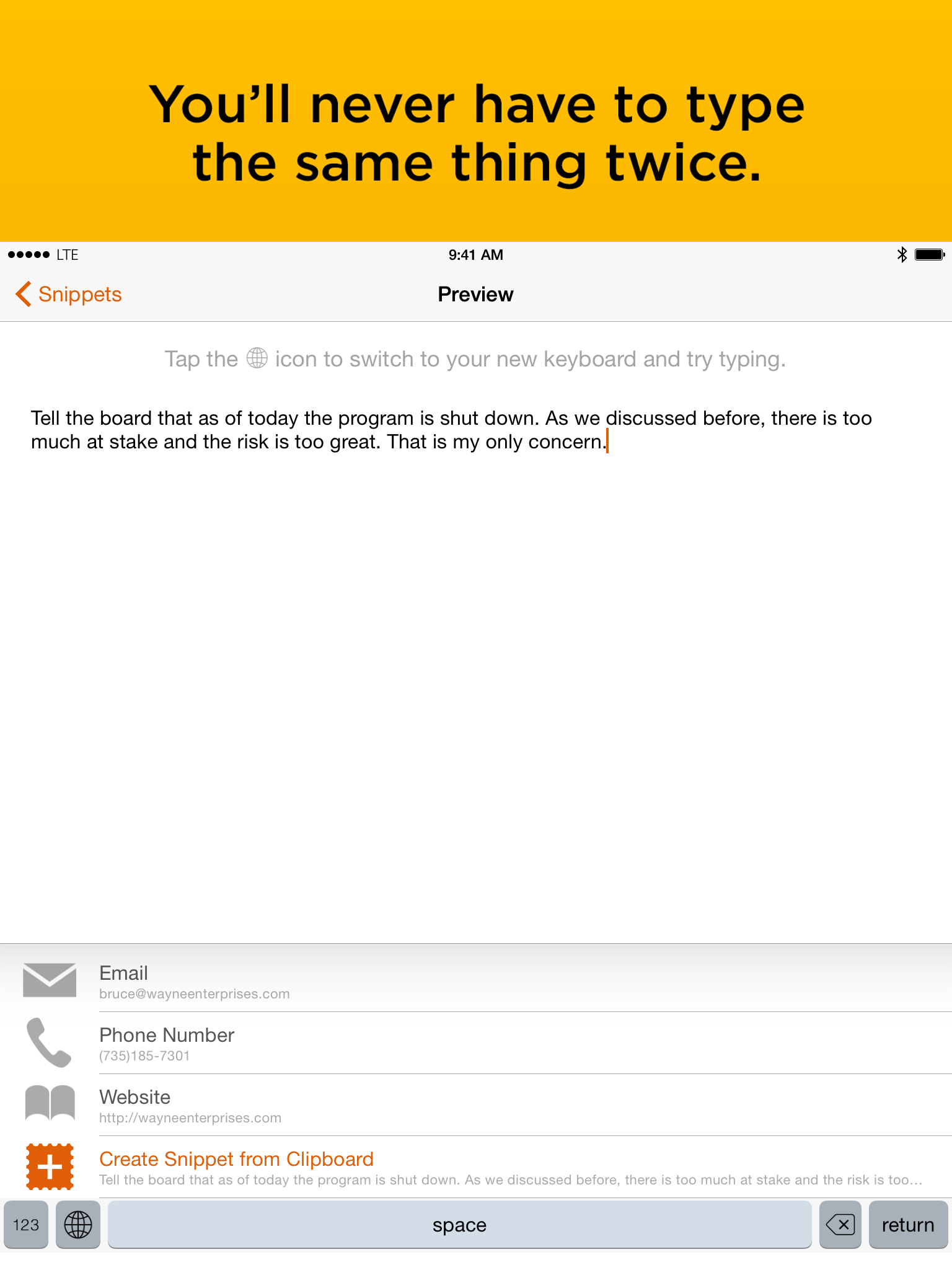 TypeSnippets — The Keyboard that types for You. screenshot 9
