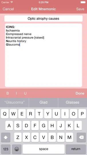 Capture d'écran de Med Mnemonics sur iPhone 5