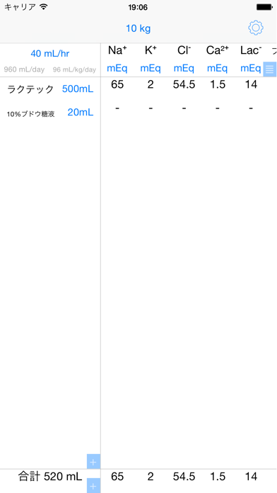 Infusion Table のスクリーンショット