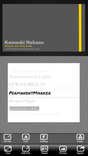Captura de pantalla de BusinessCardDesigner - Business Card Maker, Creador, Editor, Plantillas, Diseños Con PDF, AirPrint Y La Función De Correo Electrónico en iPhone 4