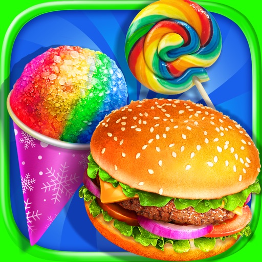 Circus Snacks! Make Frozen Snow Cone, Yummy Hamburger & Sweet Lollipop at Spring Carnival Icon