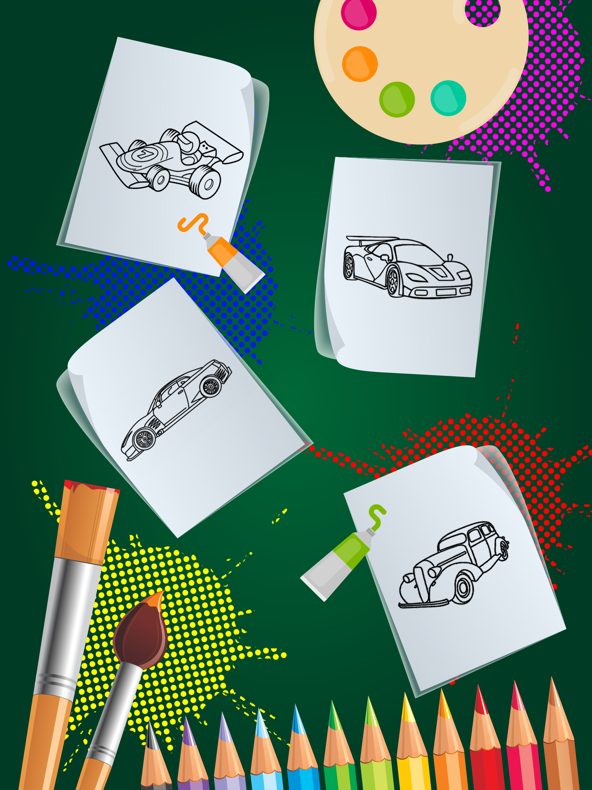 HandPaint Cars - Cars coloring book for toddlers