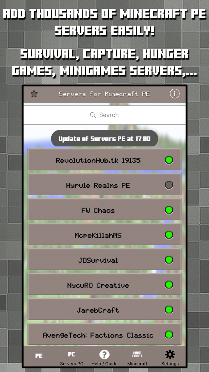 Multiplayer Servers for Minecraft PE and PC w Mods
